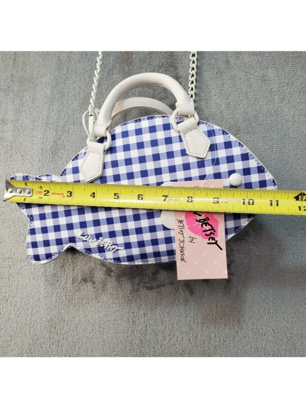 Betsey Johnson Crossbody Bag Fish Blue Gingham Nautical Kitsch Resort Beach Cruz